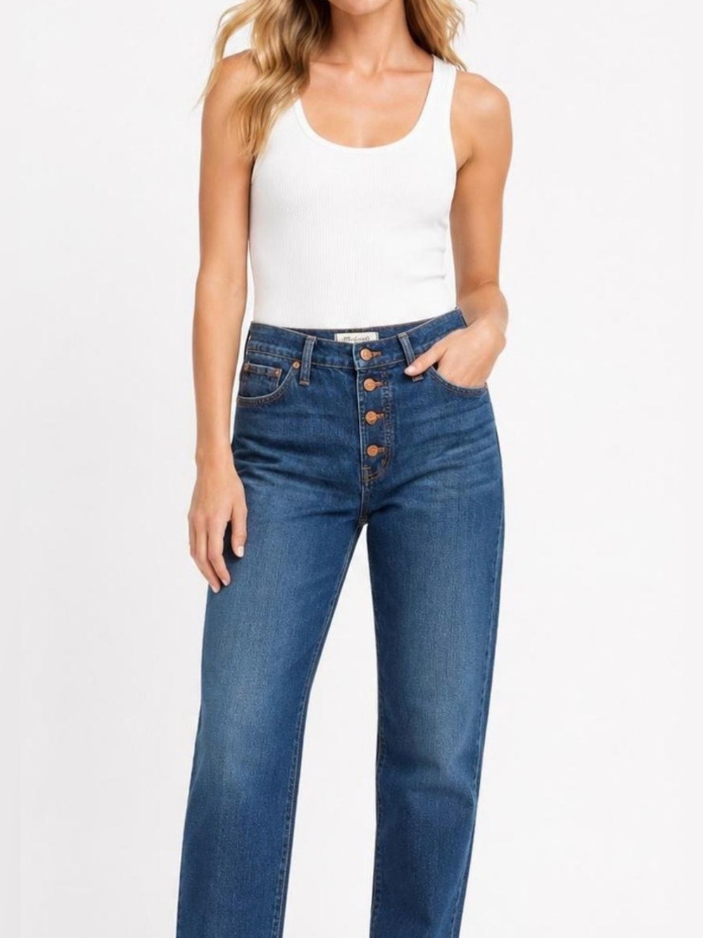 Loft women’s size 10 High-Rise Button-Fly Women's Jeans in Medium Blue